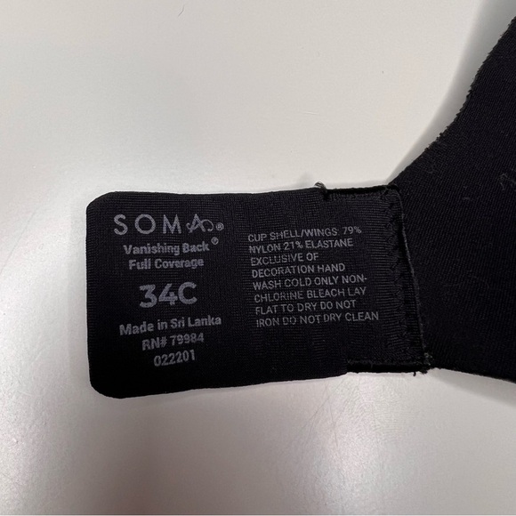 Soma Vanishing Back Full Coverage Black Bra Size 34C GUC - Picture 5 of 5